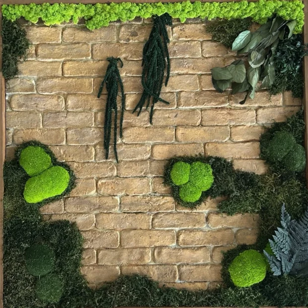 Moosbild Ziegel Unikat 100 x 100 cm Rost